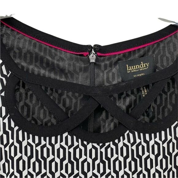 Laundry Shelli Segal Black White 3/4 Sleeve Shift Dress Womens Size 12 Stretchy - Picture 5 of 8